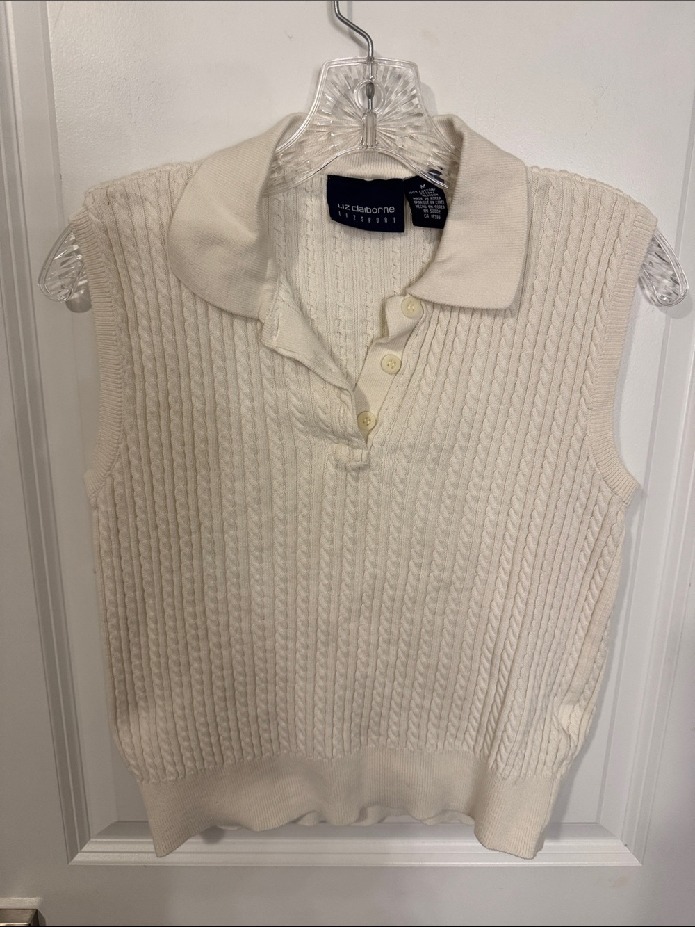 Liz Claiborne Cream Cable-Knit Sleeveless Polo Sweater Vest